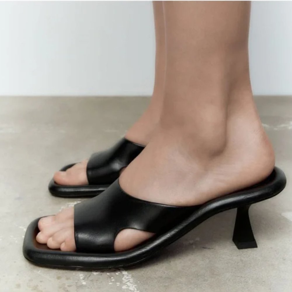 ZARA heeled leather slides mules NWT EU 37
